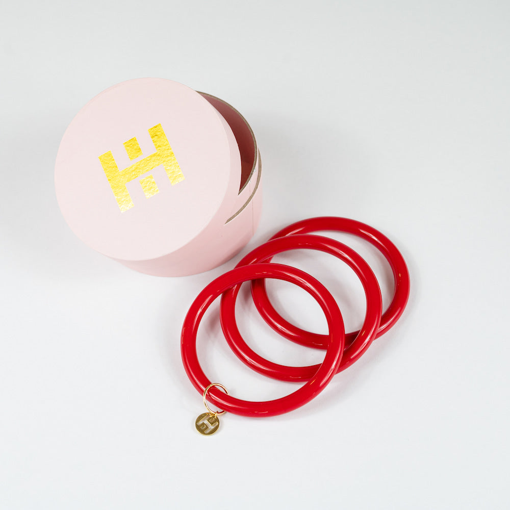 Red Hoo Hoops Acrylic Bangles – Set of 3