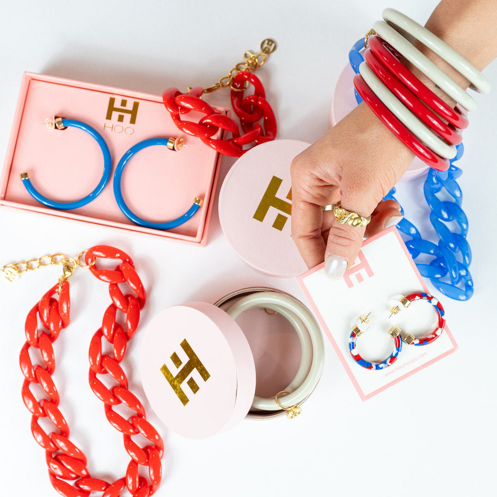 Red Hoo Hoops Acrylic Bangles – Set of 3