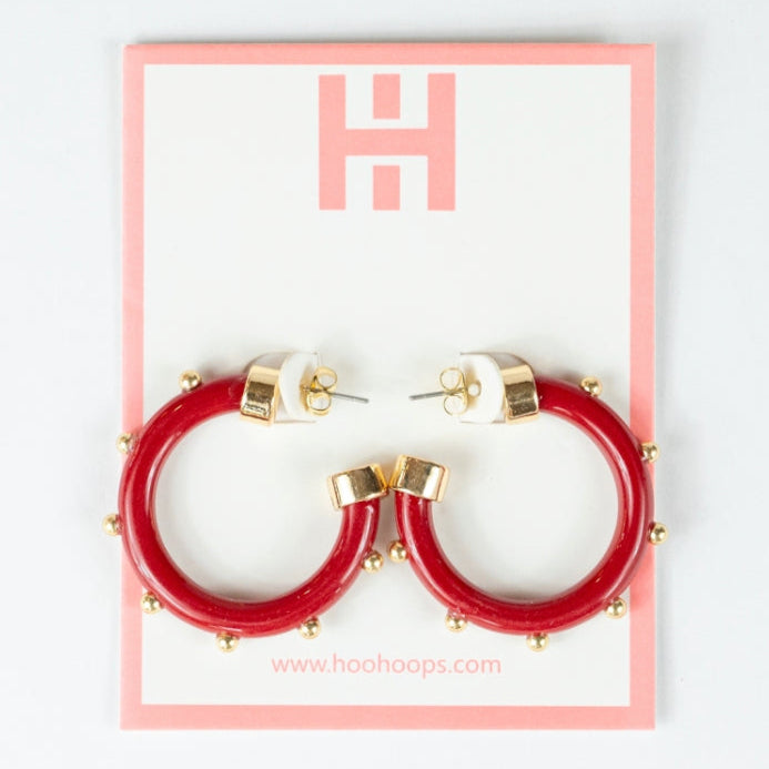 Mini Hoops - Burgundy with Gold Balls