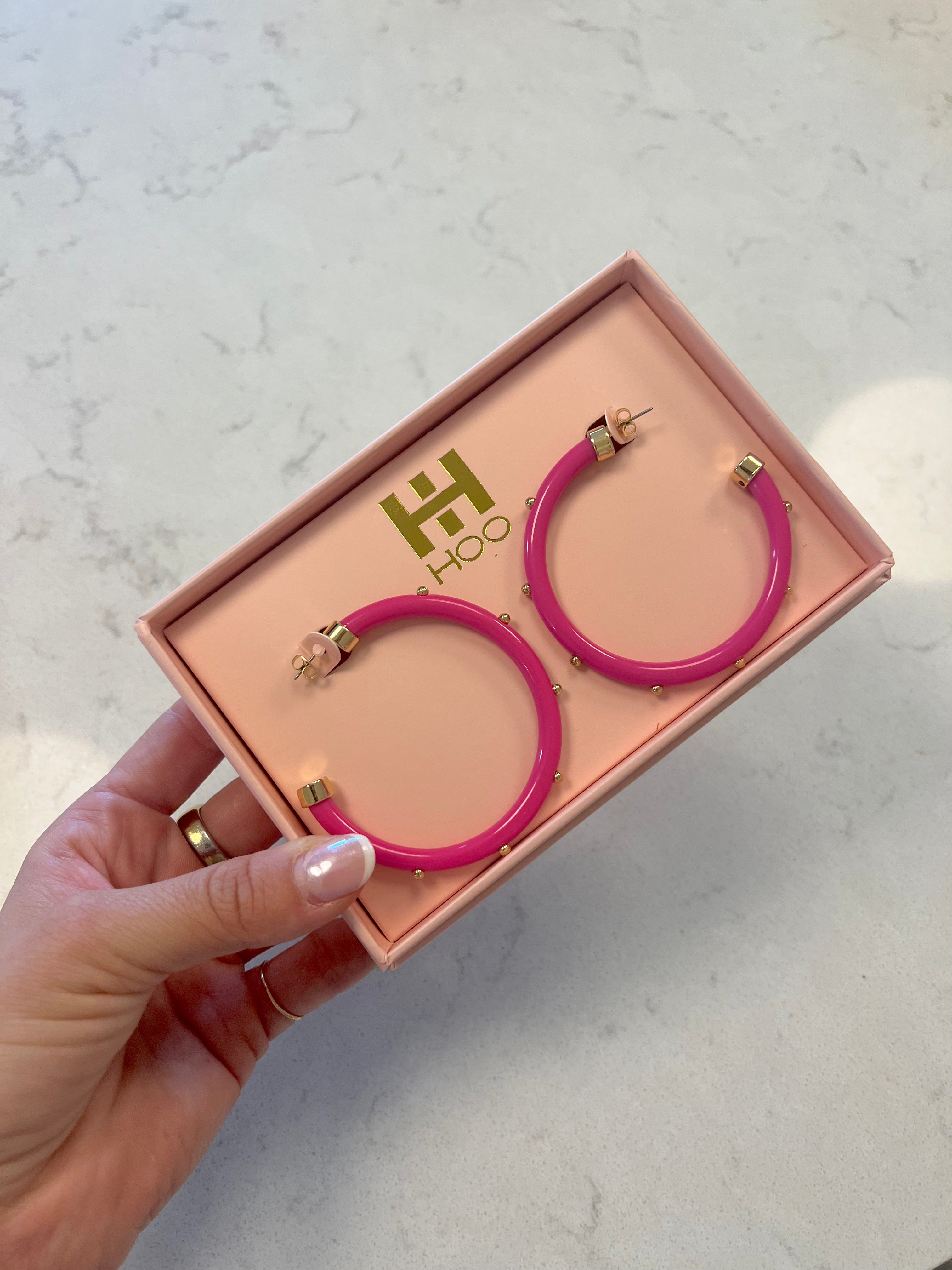 Hoops - Hot Pink with Gold Balls