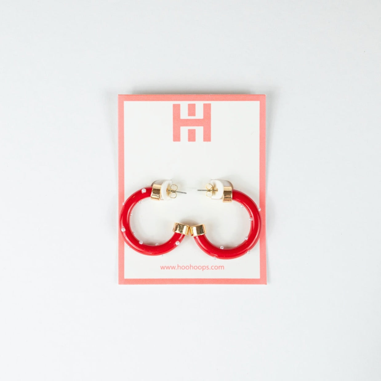Mini Hoops - Red with Pearls
