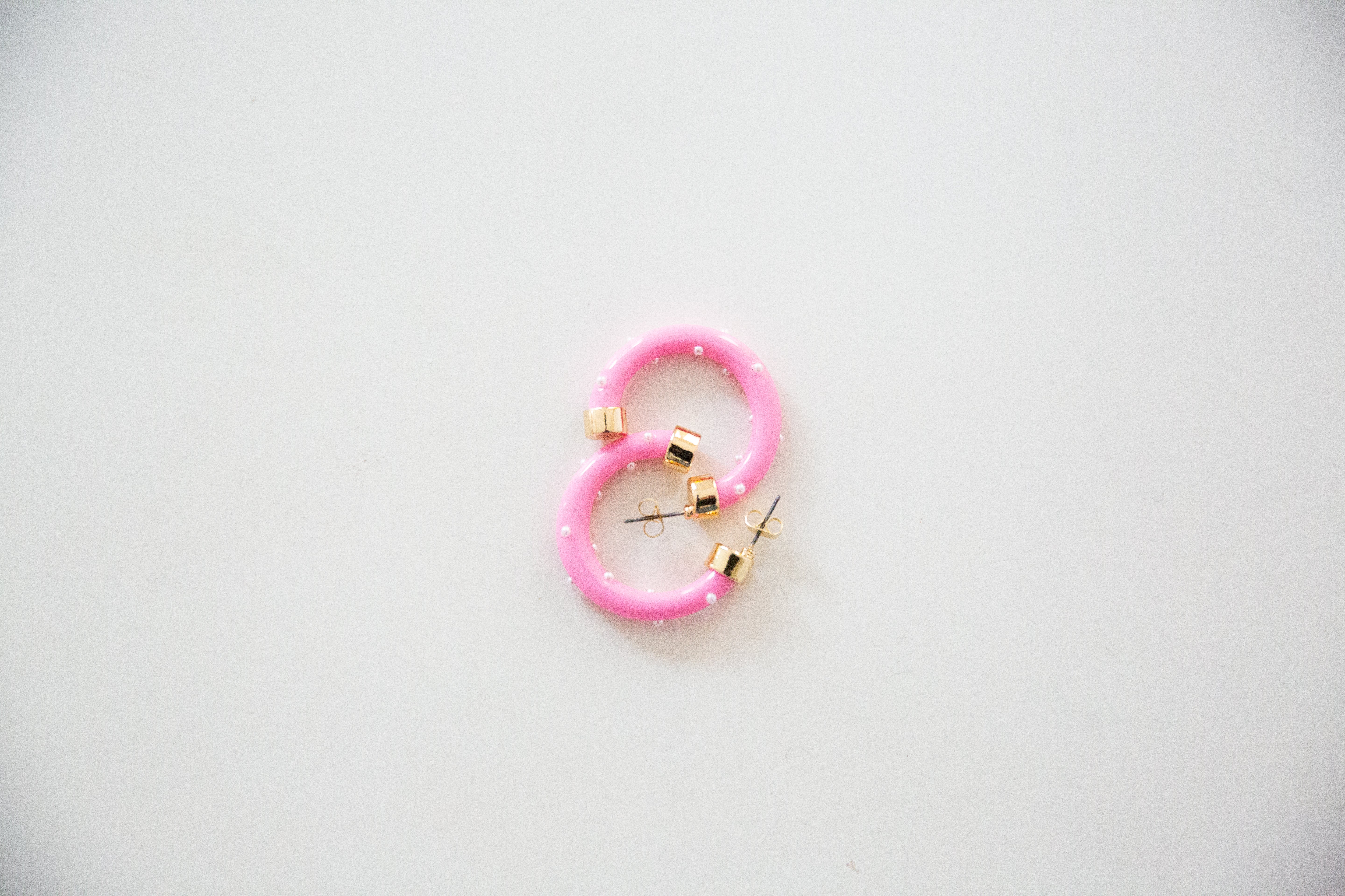 Bubble Gum with Pearls 1-Inch Hoops - WAREHOUSE SALE