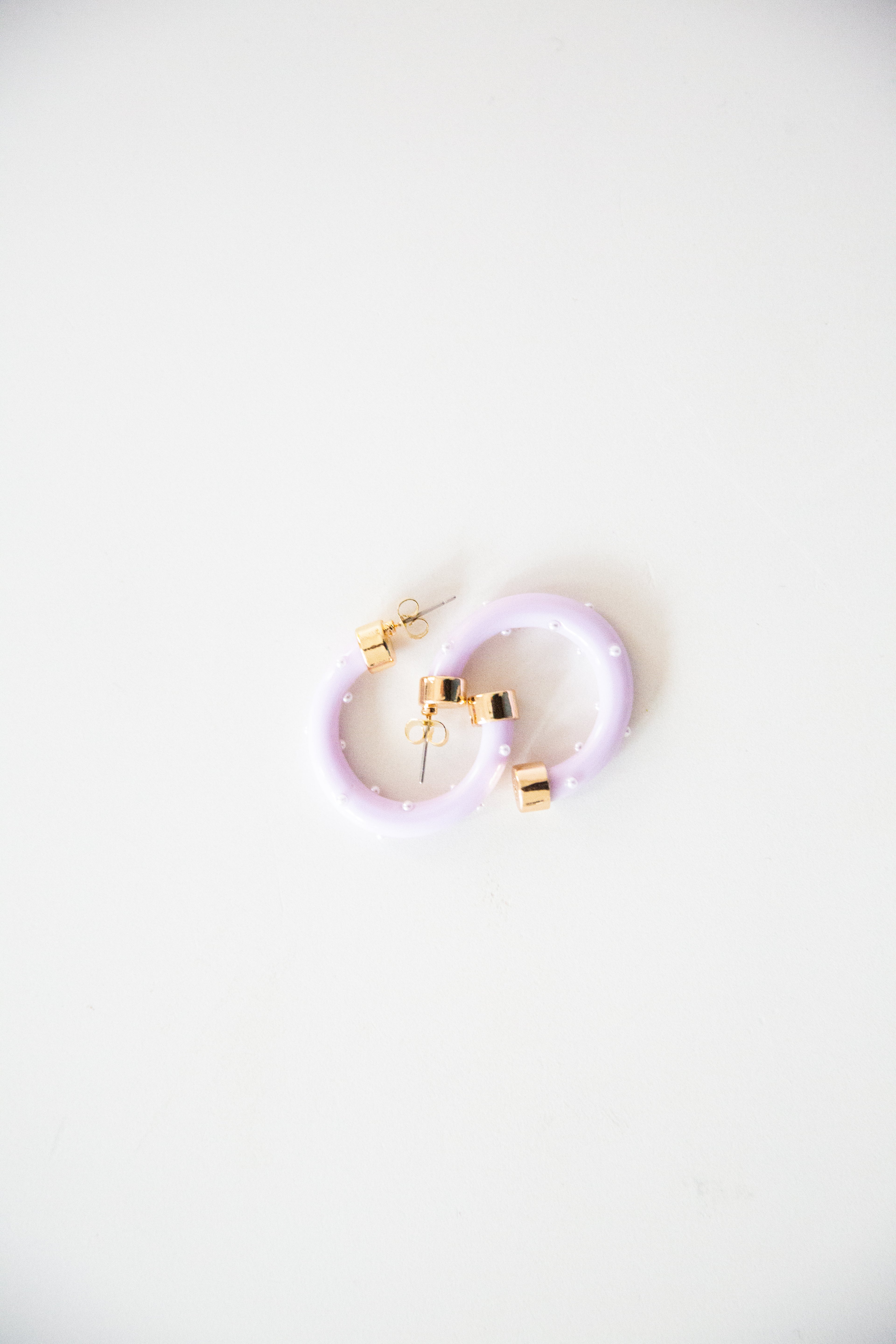 Lavender with Pearls 1-Inch Hoops - WAREHOUSE SALE