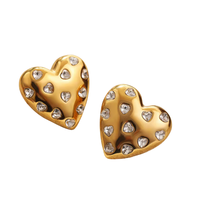 Mega Rhinestone Heart Studs - Holiday Limited Edition