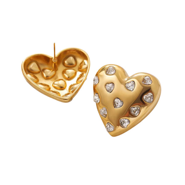 Mega Rhinestone Heart Studs - Holiday Limited Edition