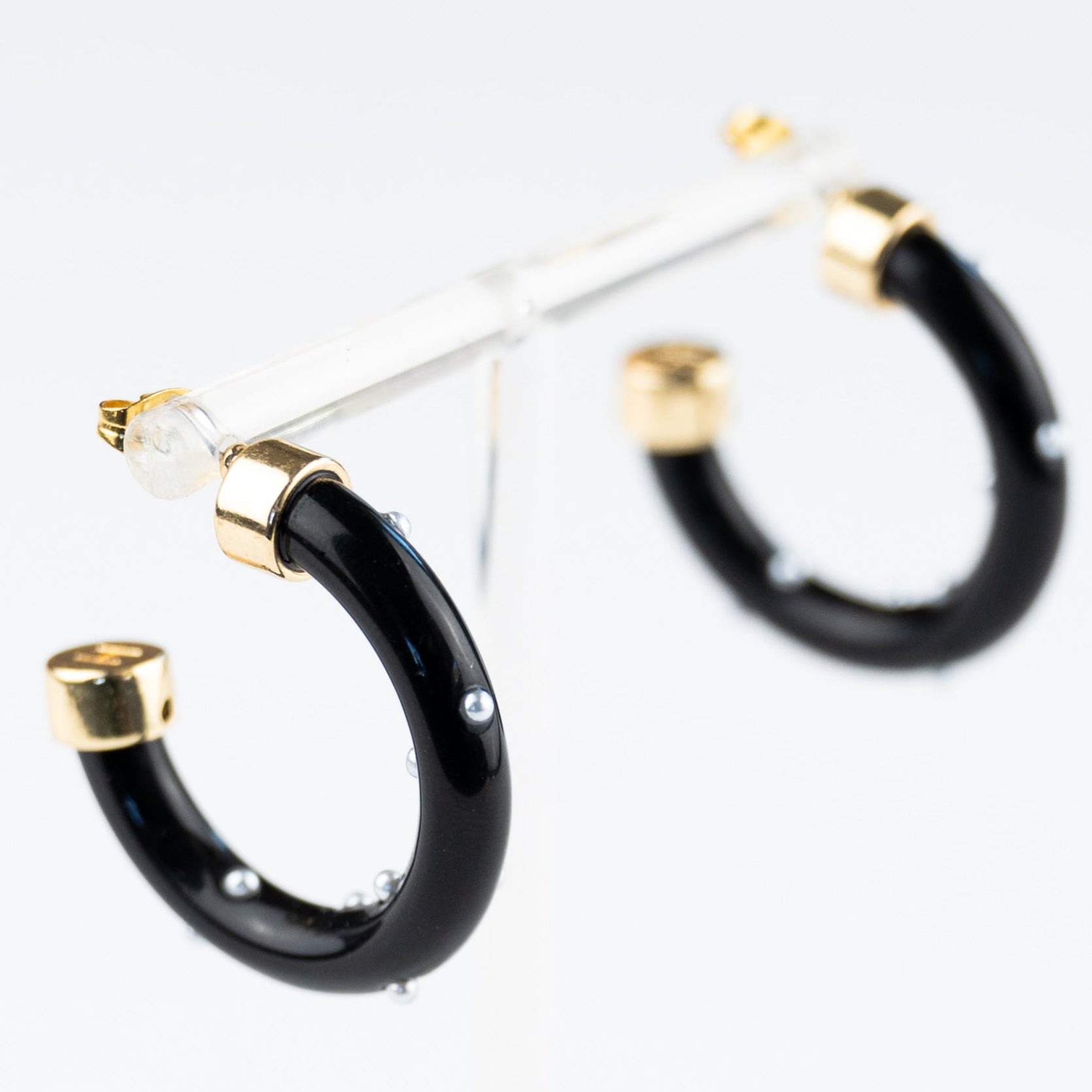 Mini Hoops - Black with Pearls