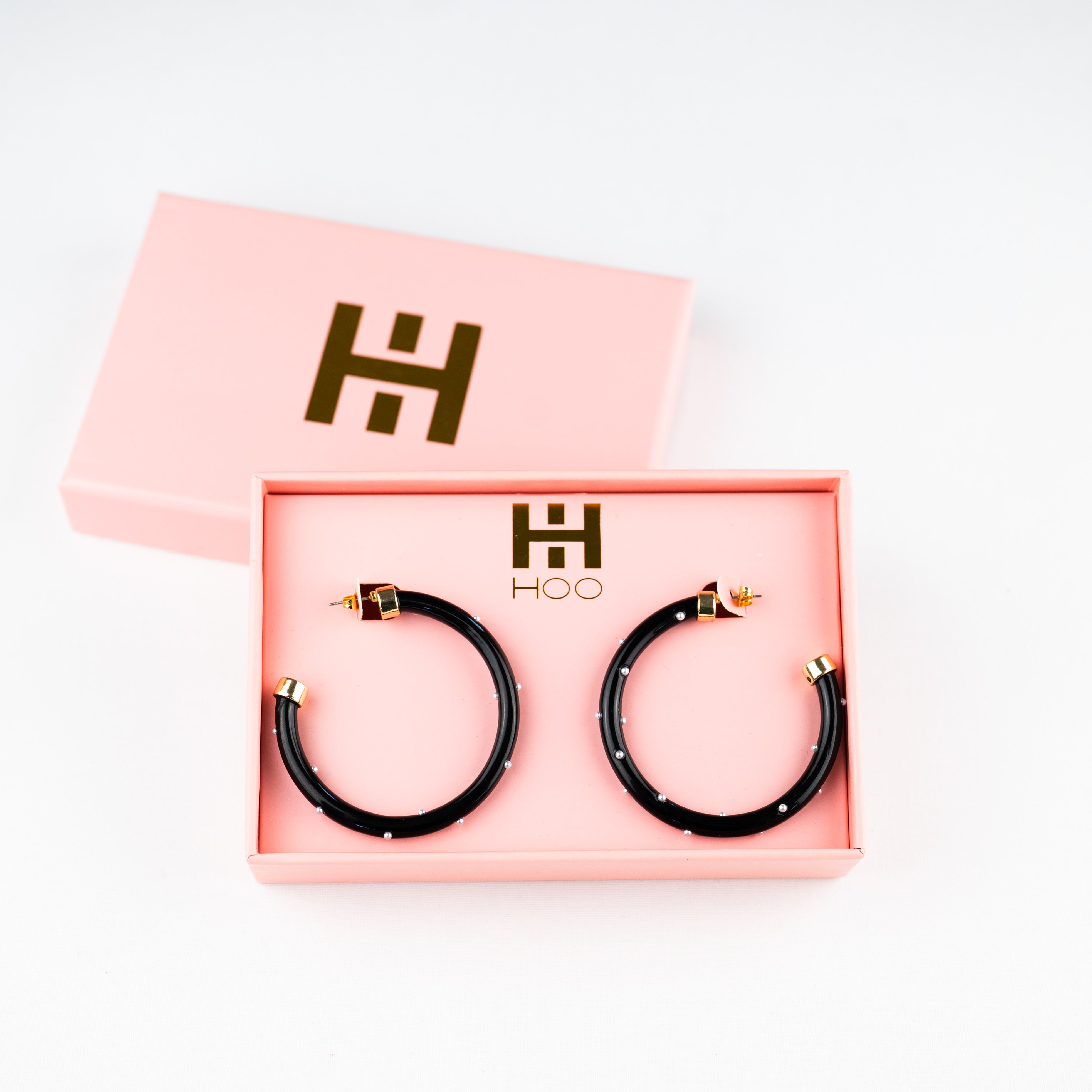 Hoops - Black with Pearls