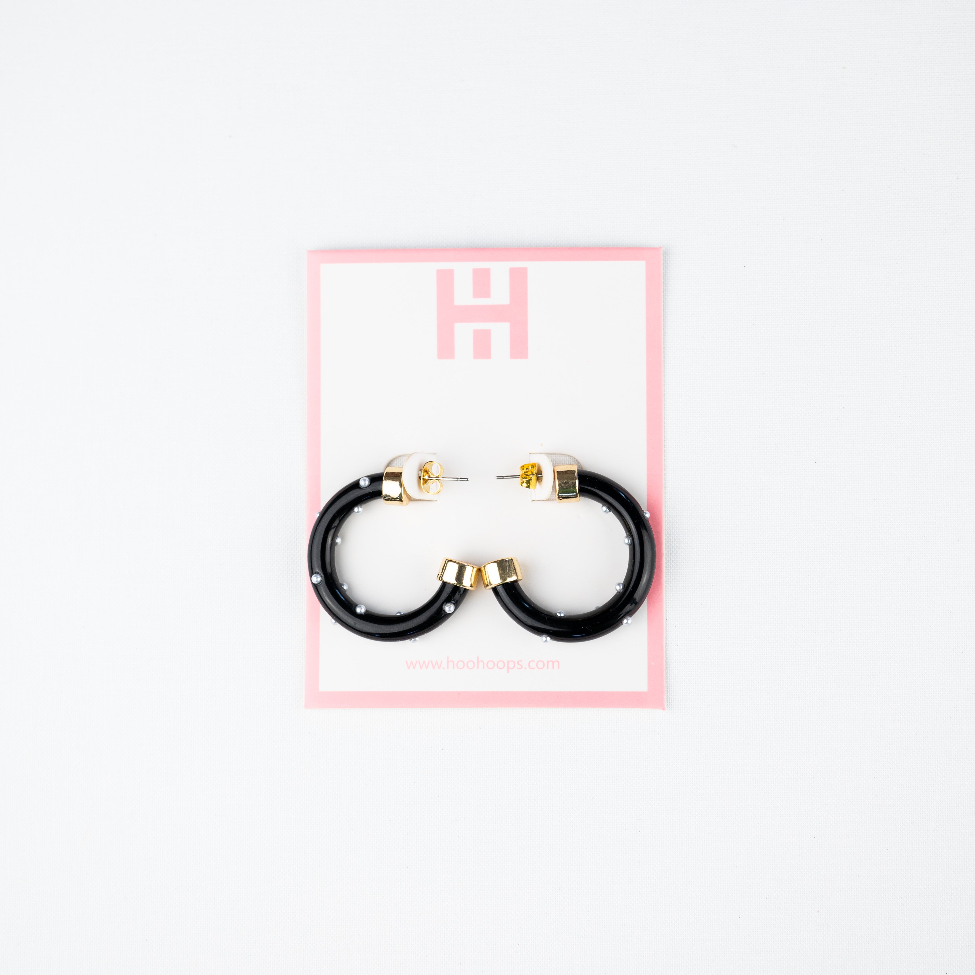 Mini Hoops - Black with Pearls