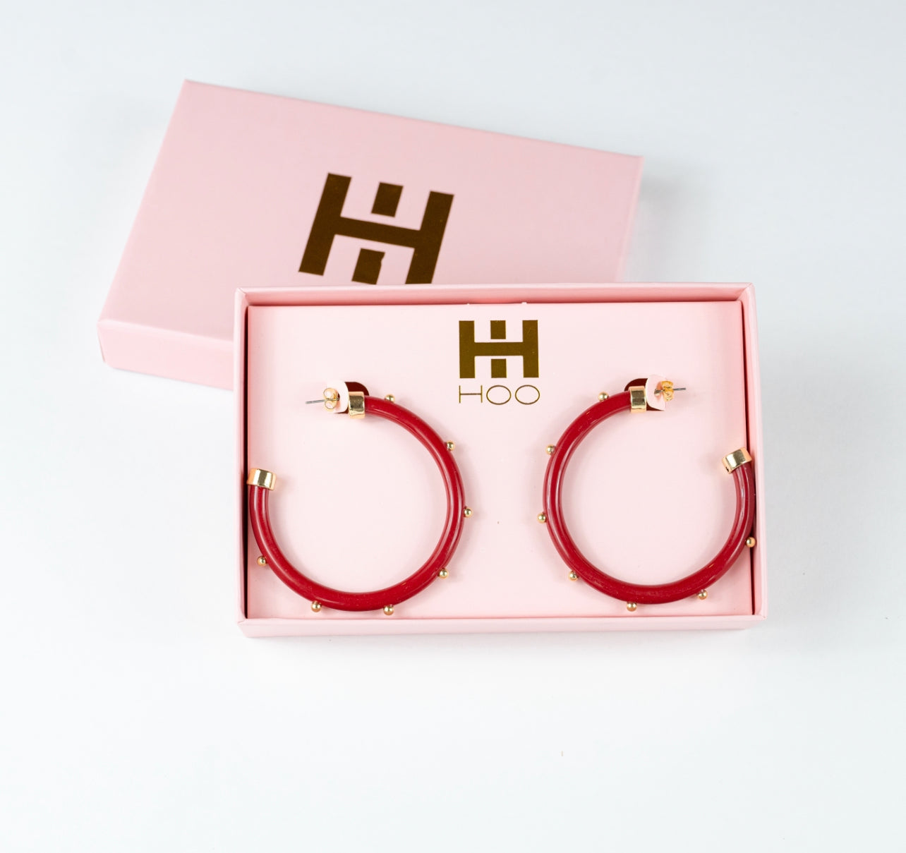 Burgundy with Gold Balls Hoop Earrings