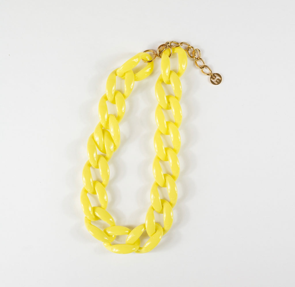 Bold Matte Chunky Link Statement Necklace - Lemon