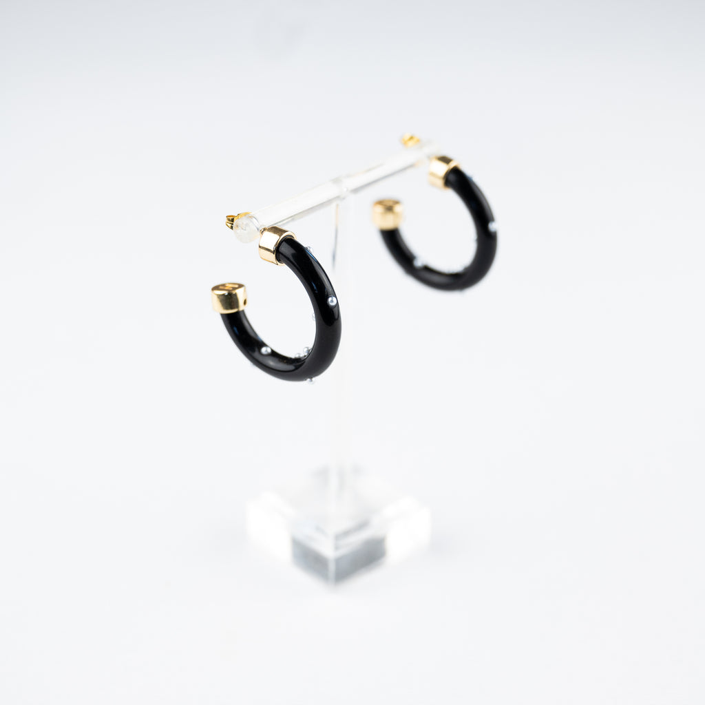 Black with Pearls Hoop Earrings