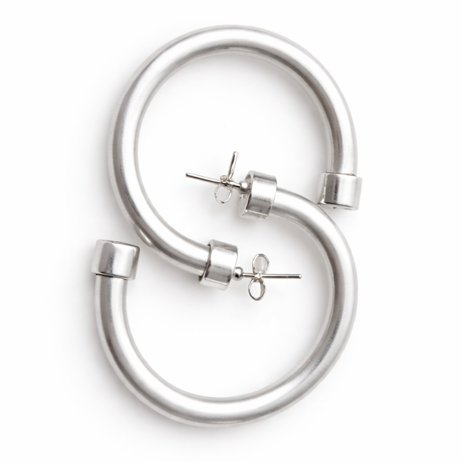 Brushed Silver Hoop Earrings