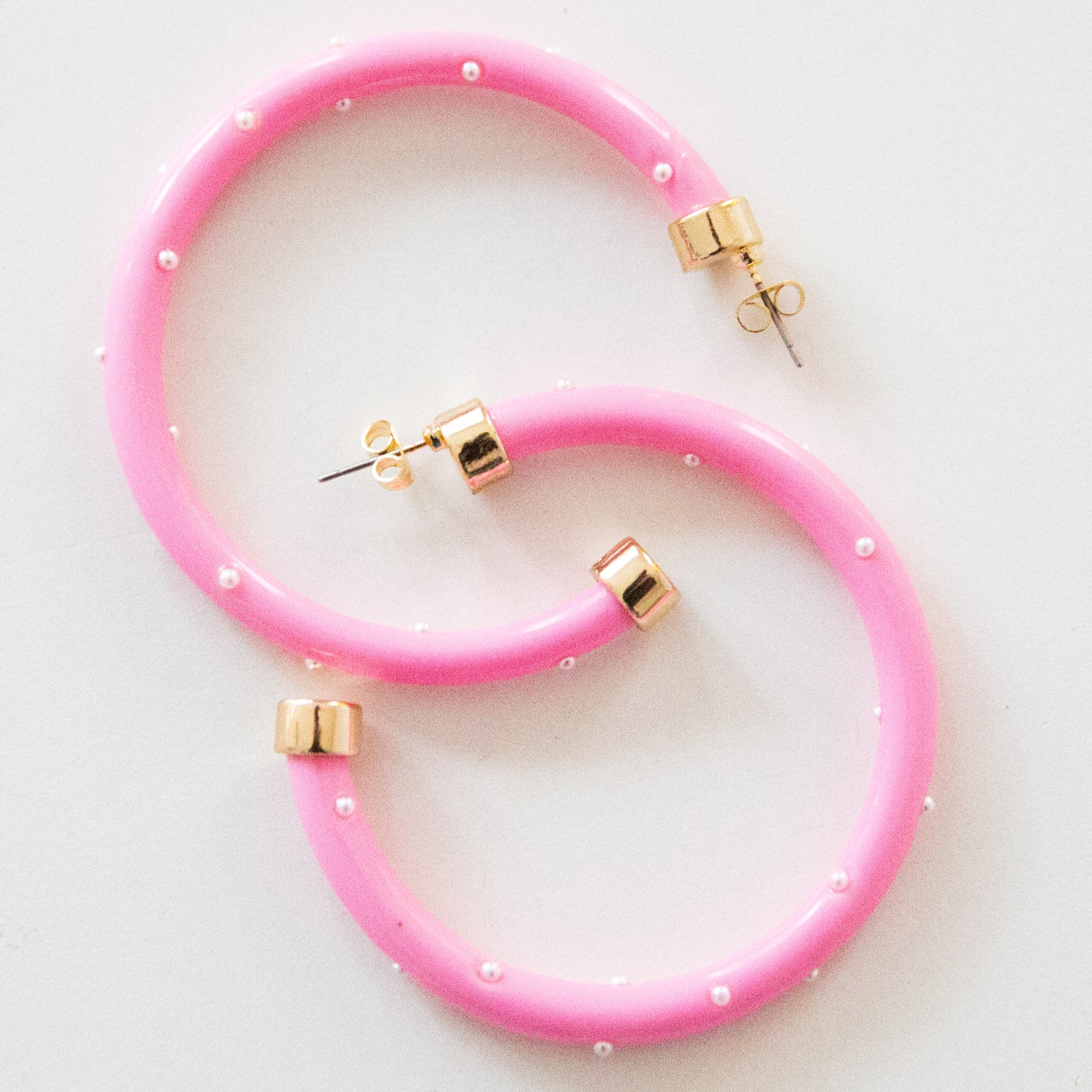 Bubble Gum with Pearls Hoop Earrings