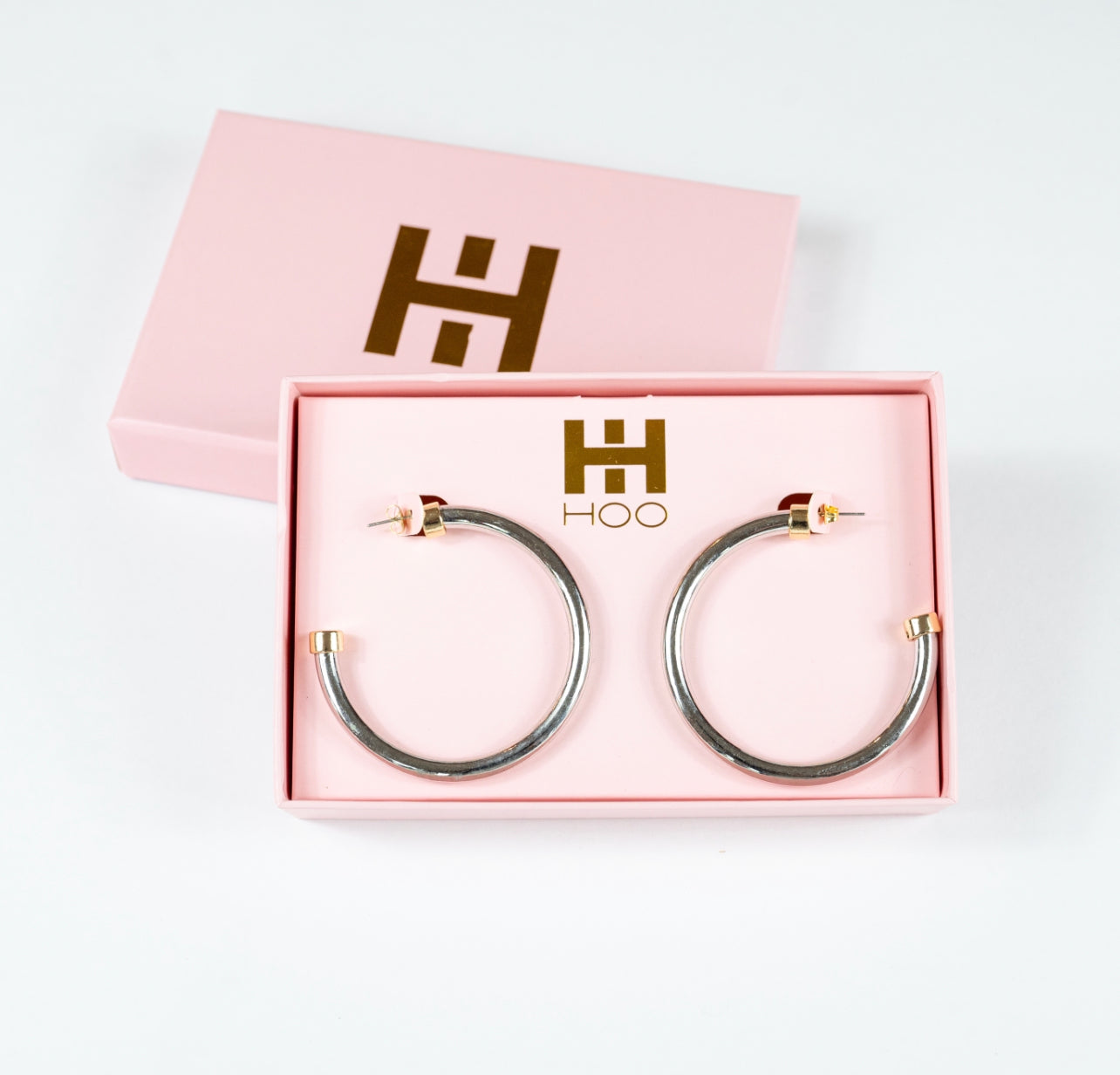 Silver with Gold Caps Hoop Earrings