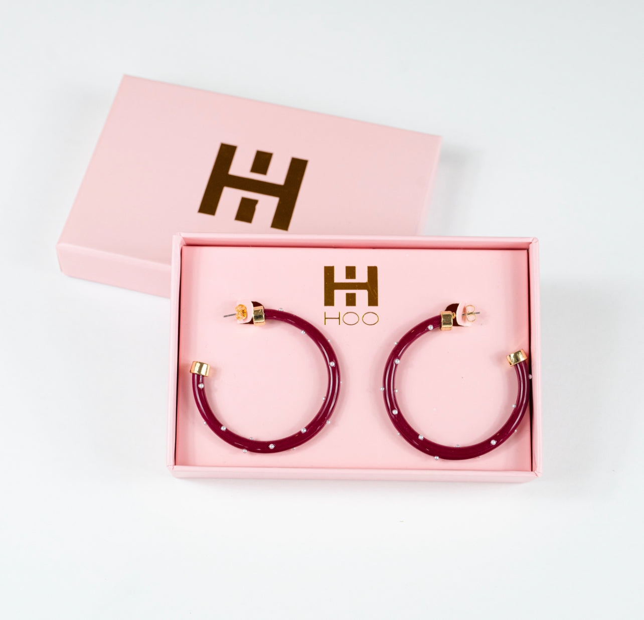 Maroon with Pearls Hoop Earrings