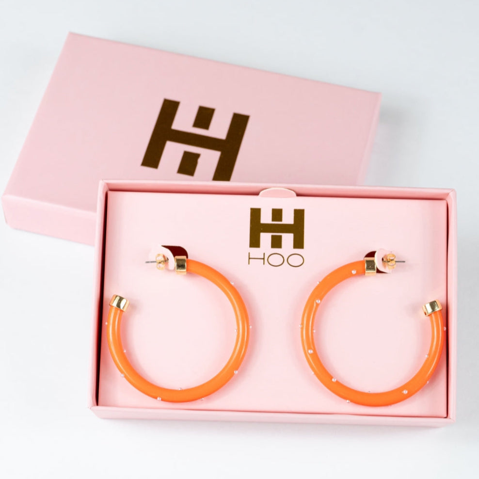 Orange with Pearls Hoop Earrings