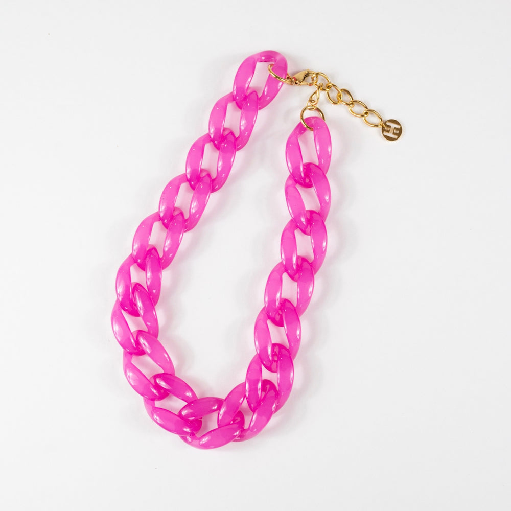 Bold Matte Chunky Link Statement Necklace - Malibu Magenta