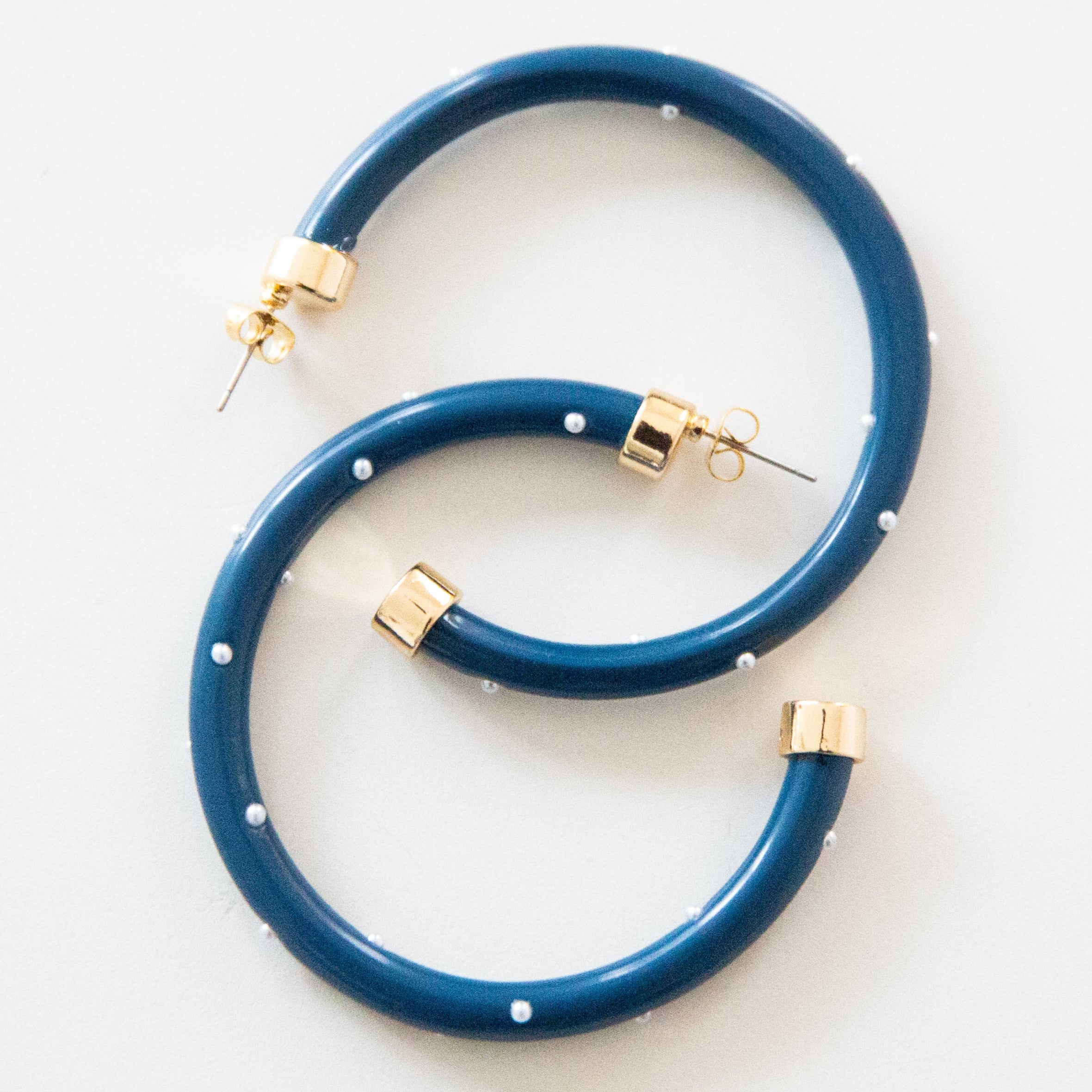 Navy with Pearls Hoop Earrings