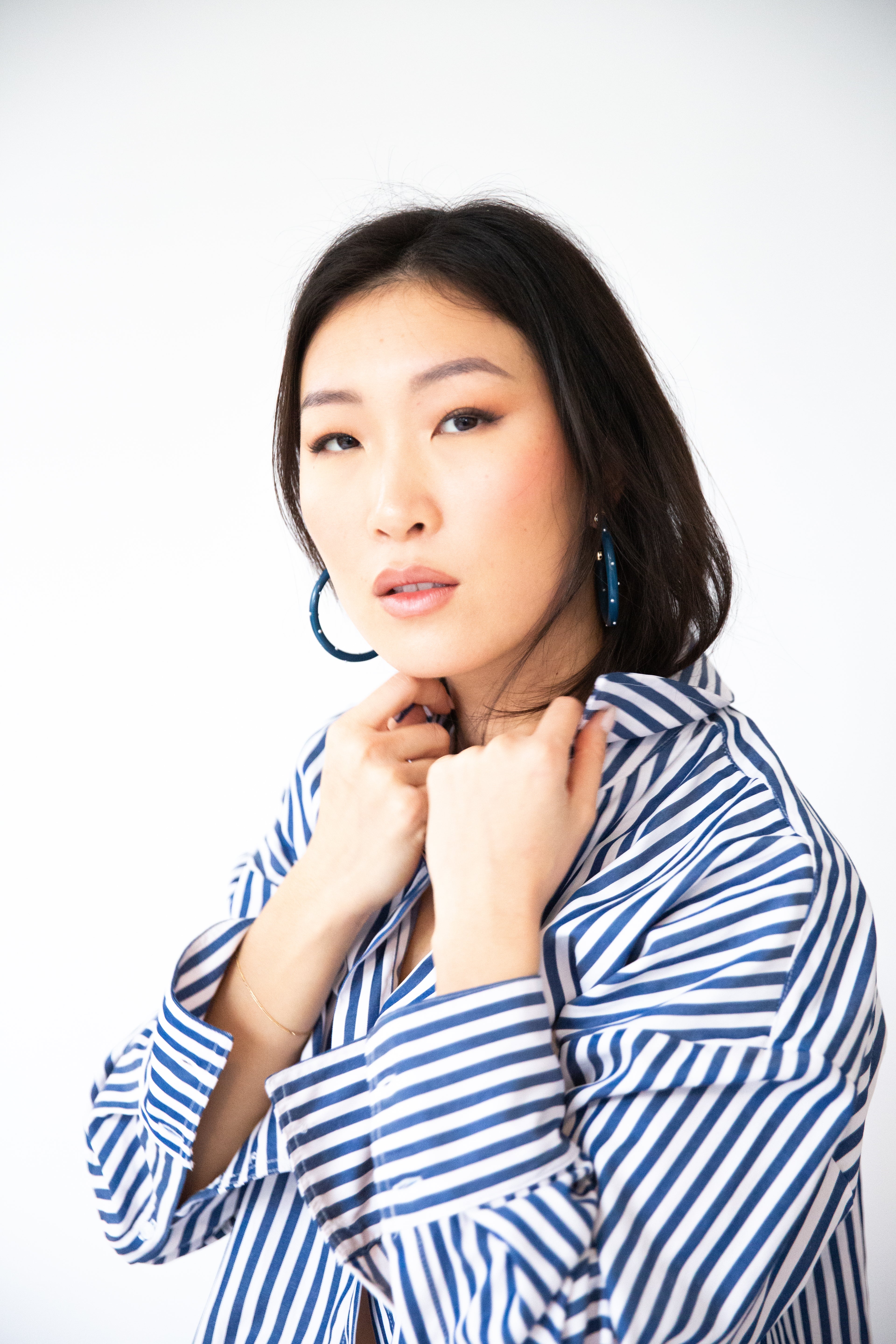 Navy with Pearls Hoop Earrings