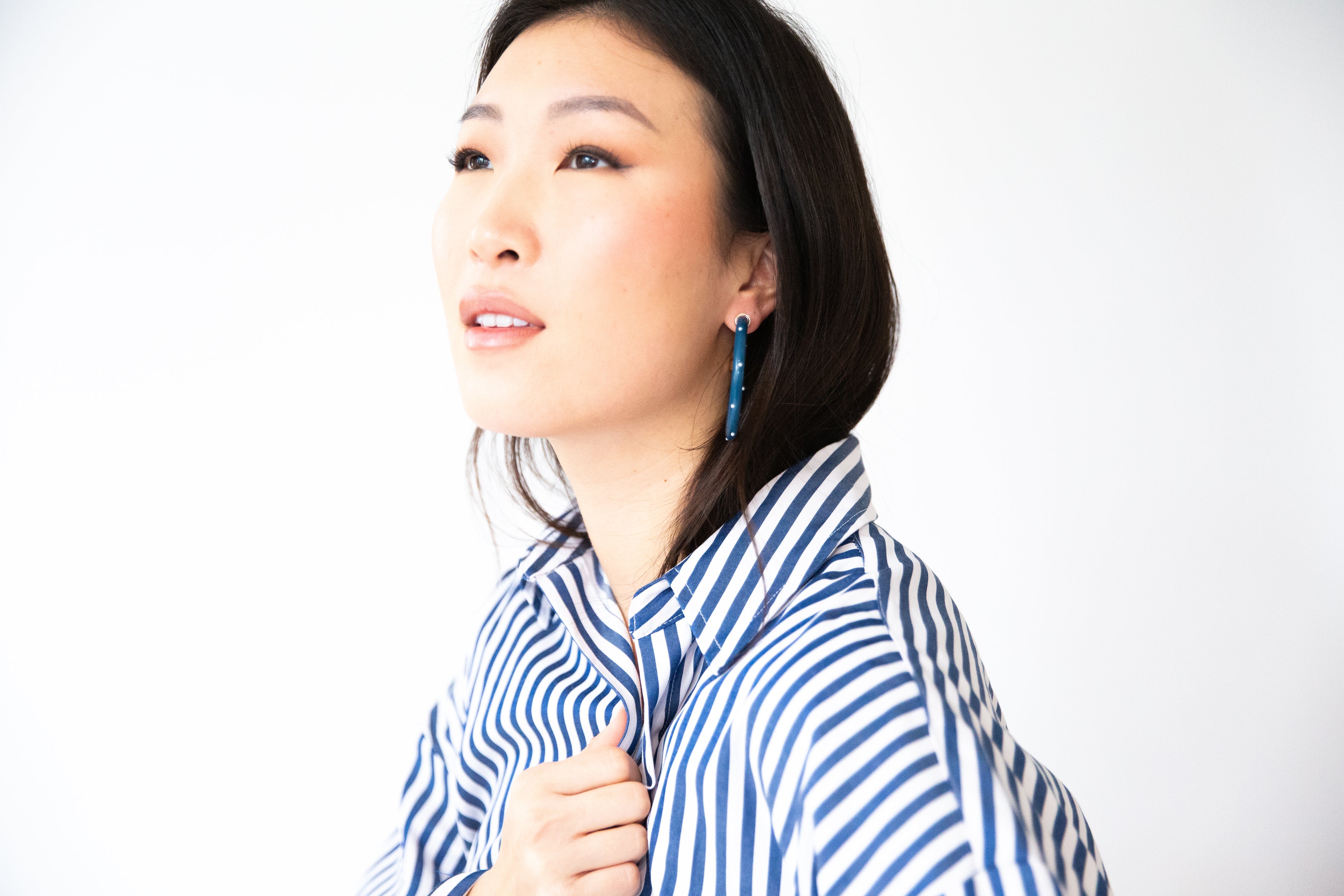 Navy with Pearls Hoop Earrings