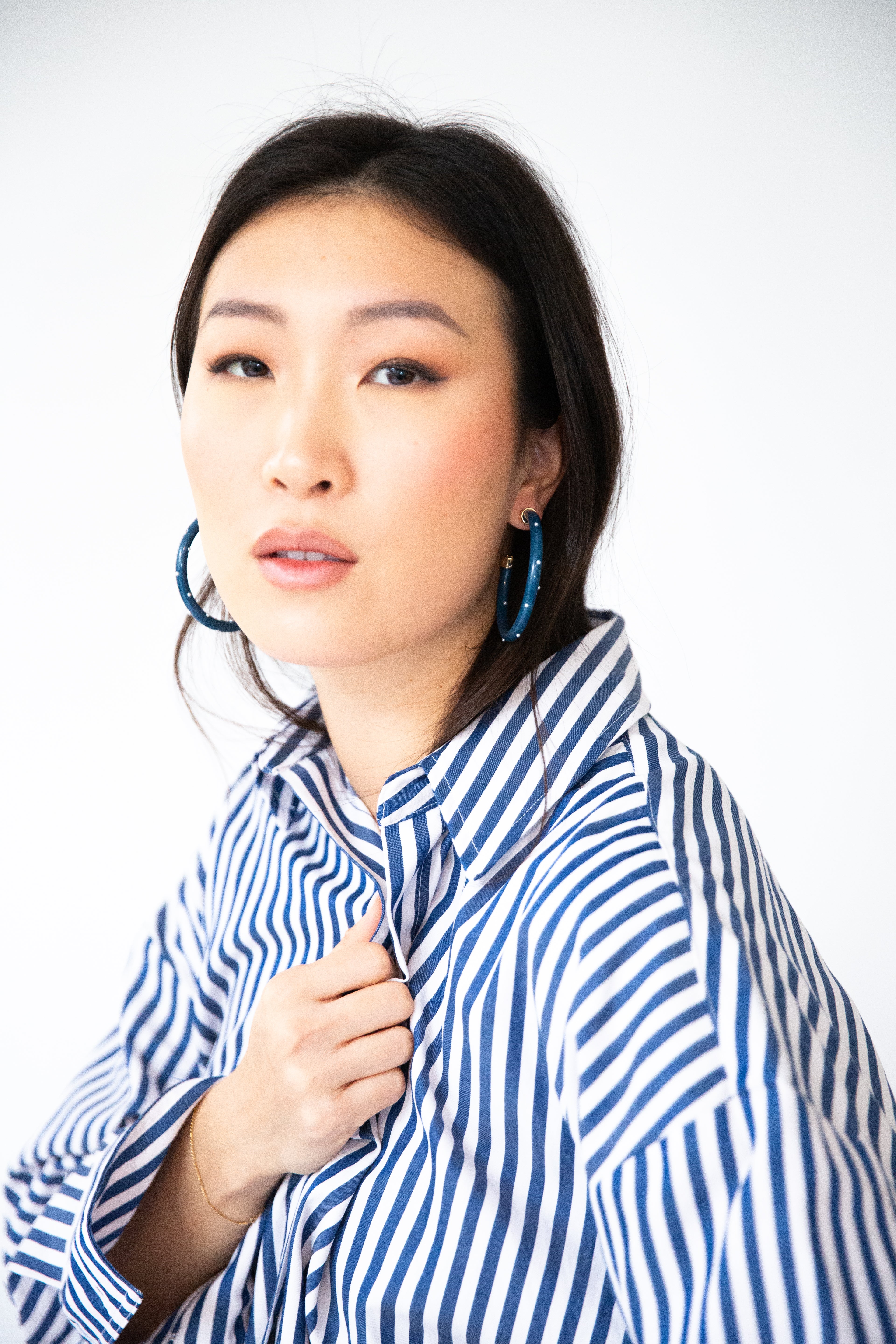 Navy with Pearls Hoop Earrings