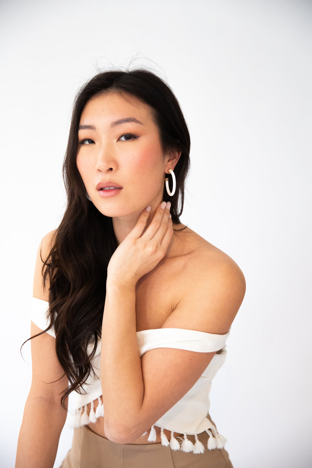 1.5" White Hoop Earrings