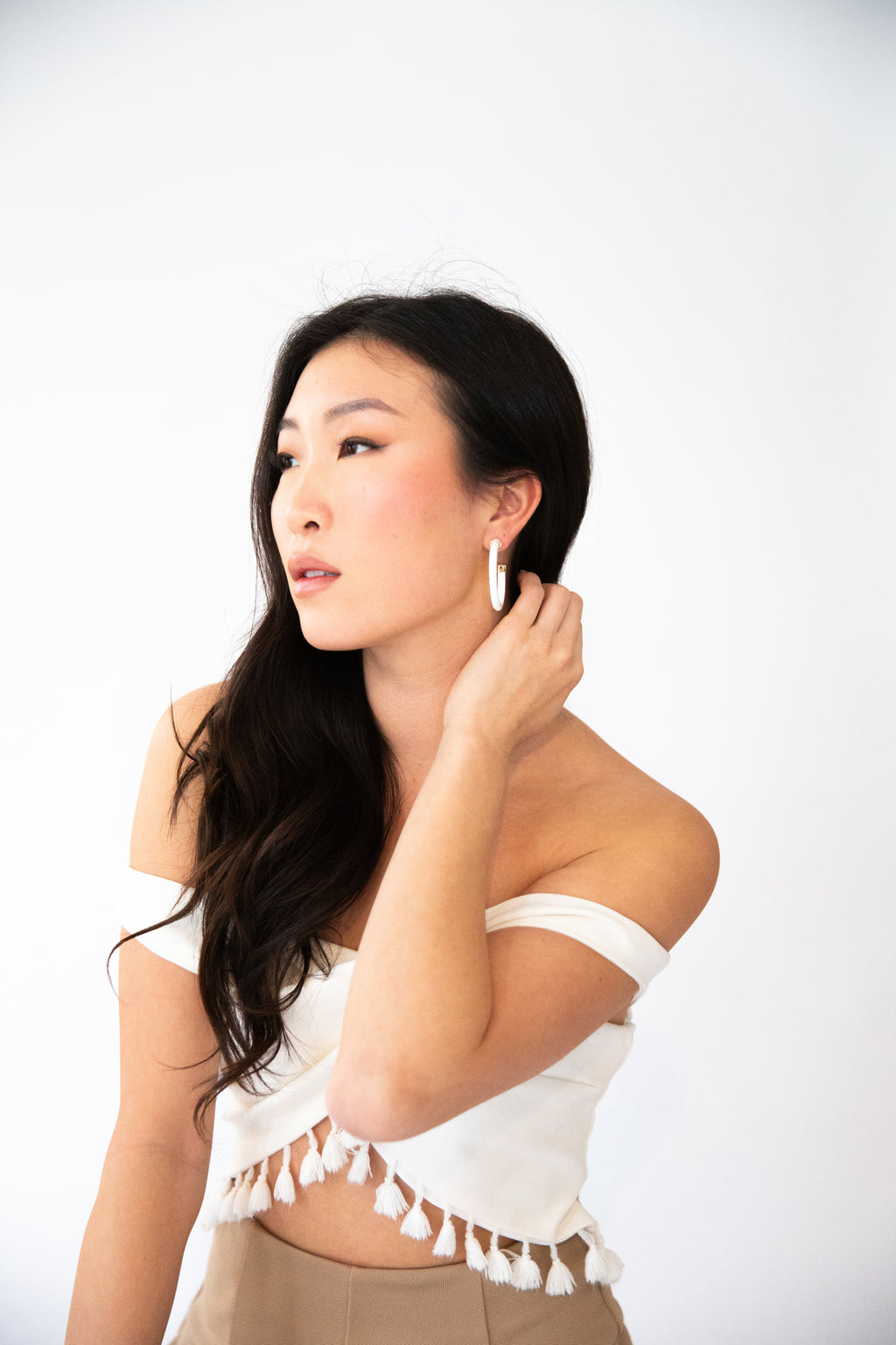 1.5" White Hoop Earrings