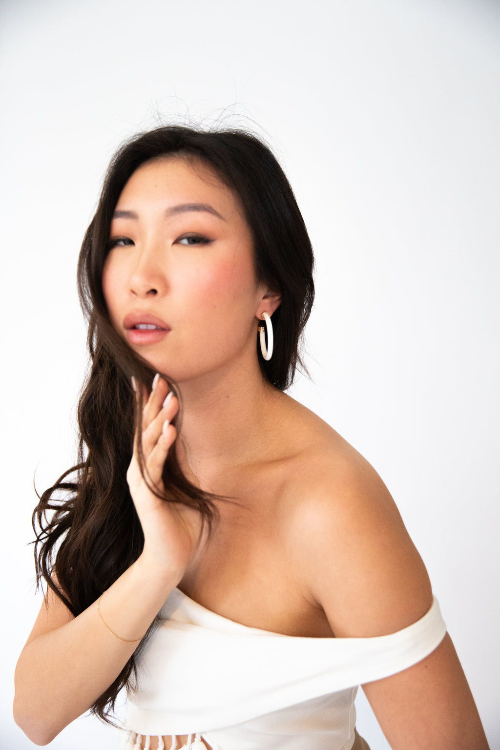 1.5" White Hoop Earrings