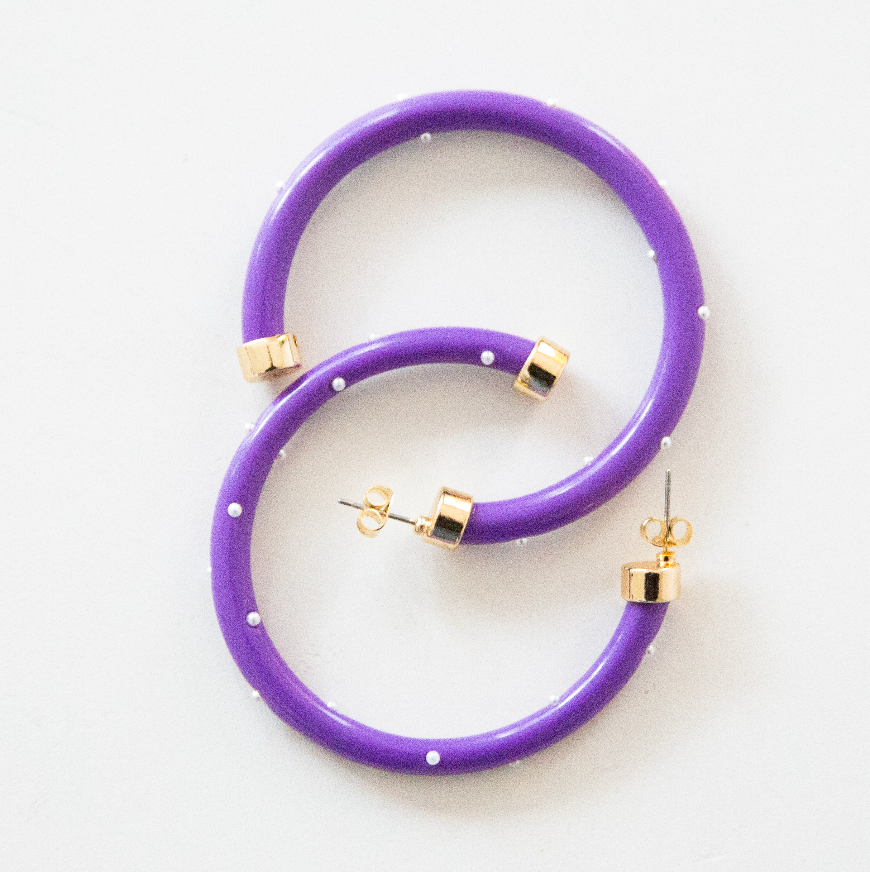 Purple with Pearls Hoop Earrings