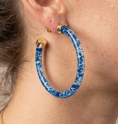Blue Foil Hoop Earrings