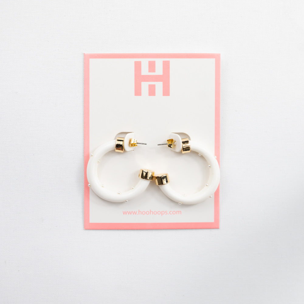 Mini Hoops - White with Pearls