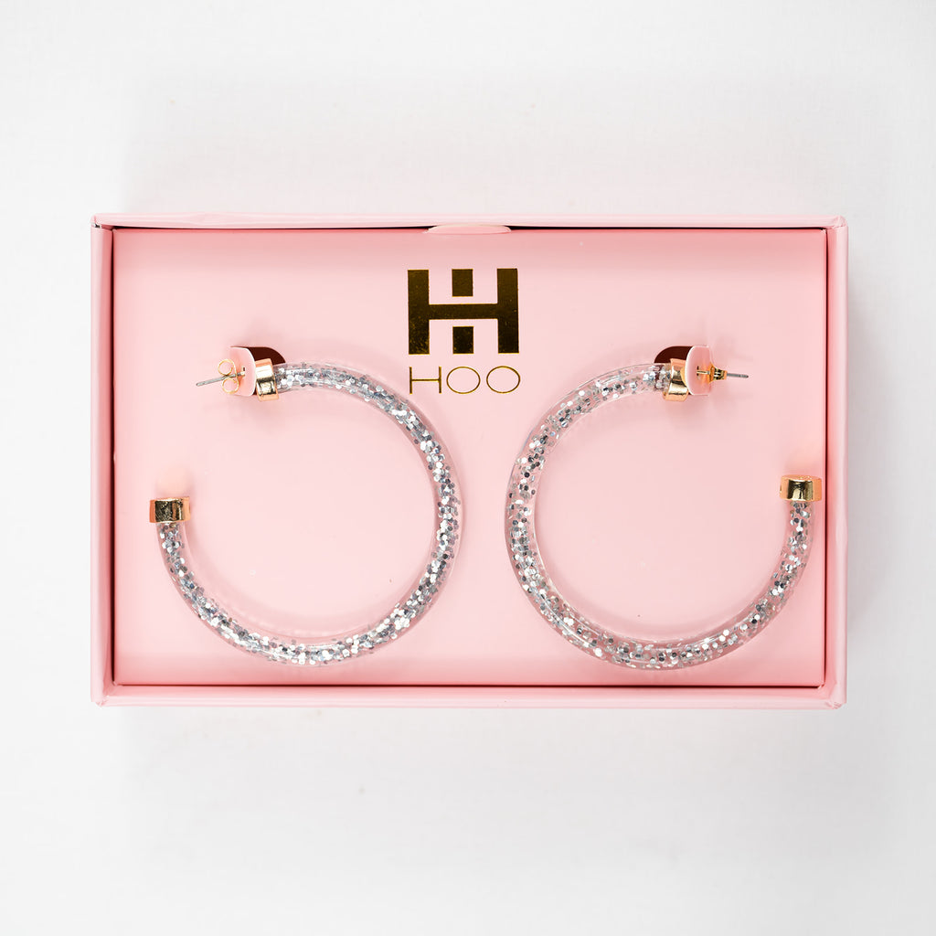 Silver Glitter Hoop Earrings