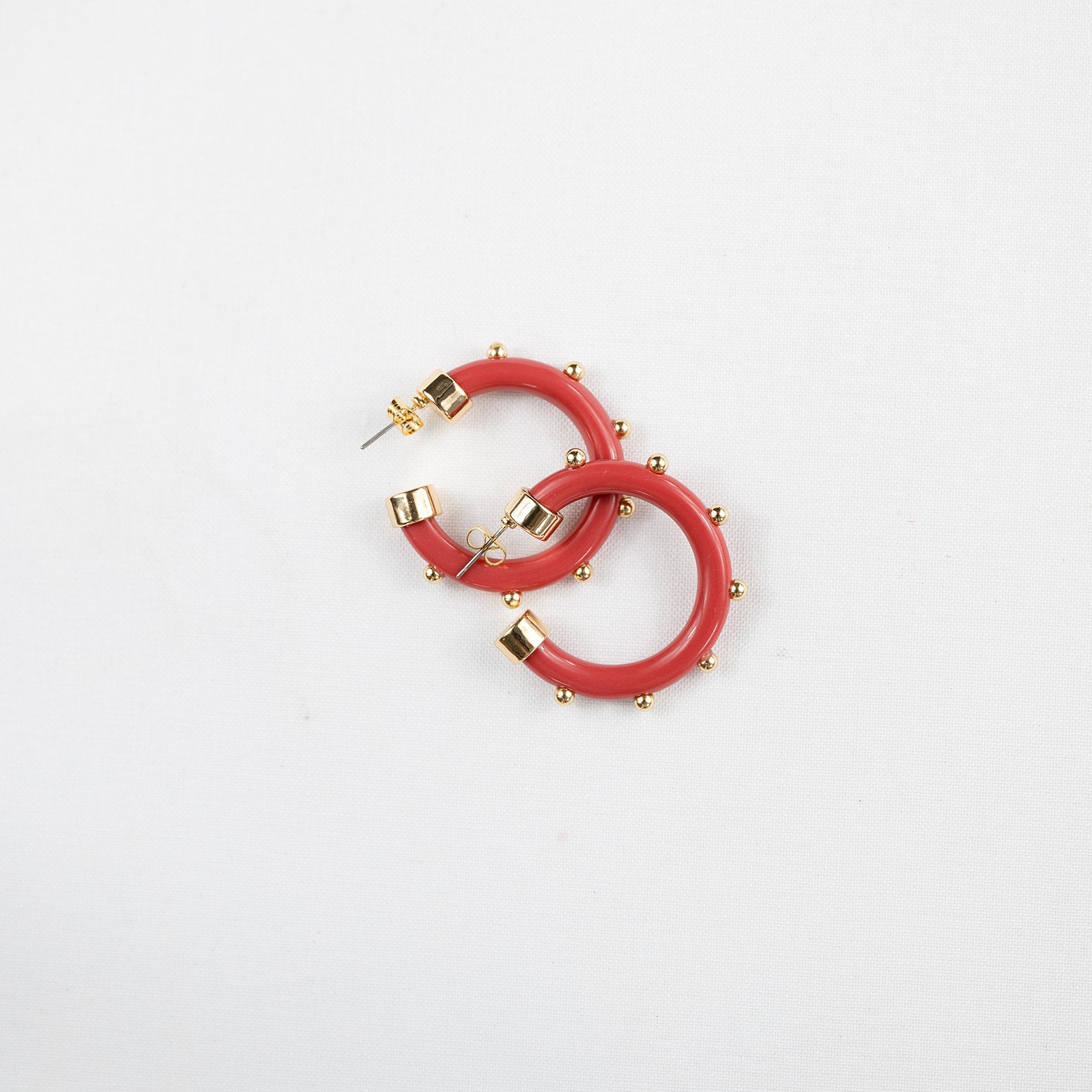 Mini  Hoops - Coral with Gold Balls