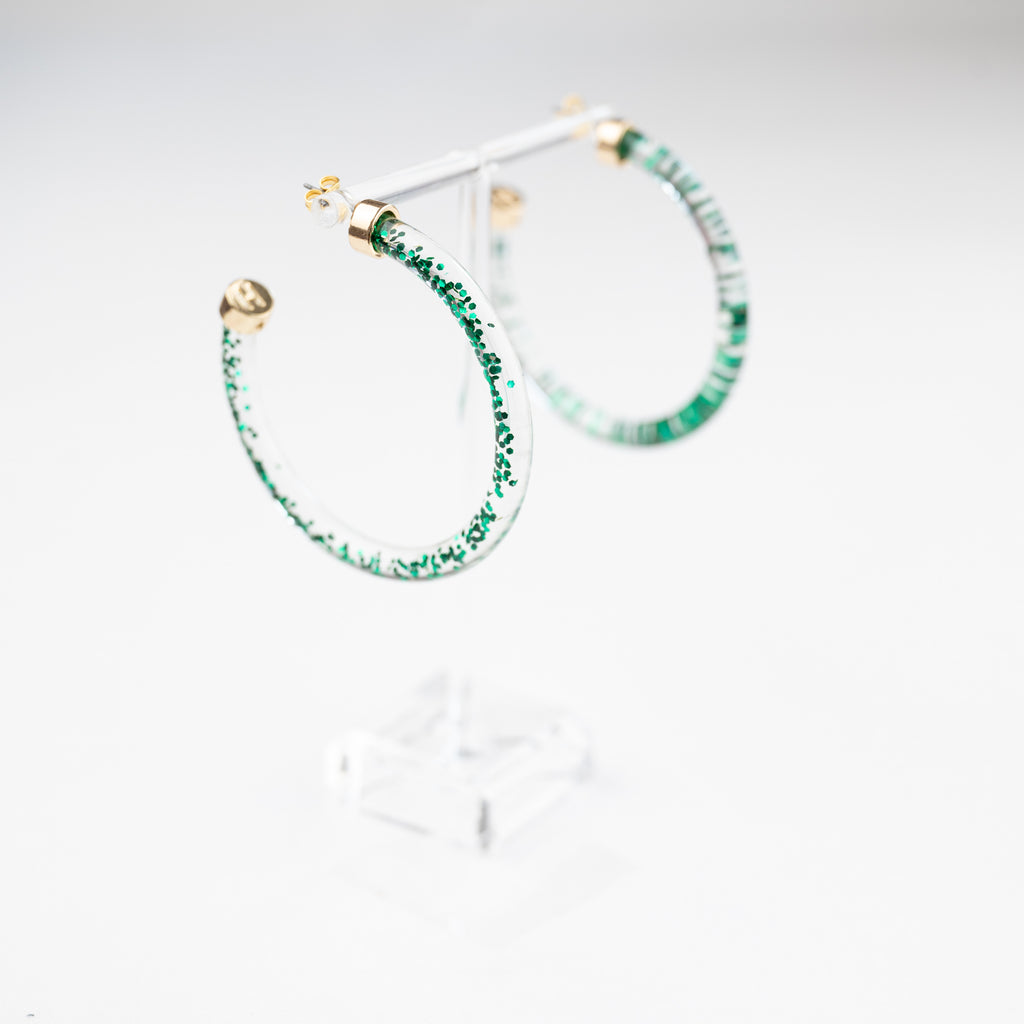 Green Glitter Hoop Earrings