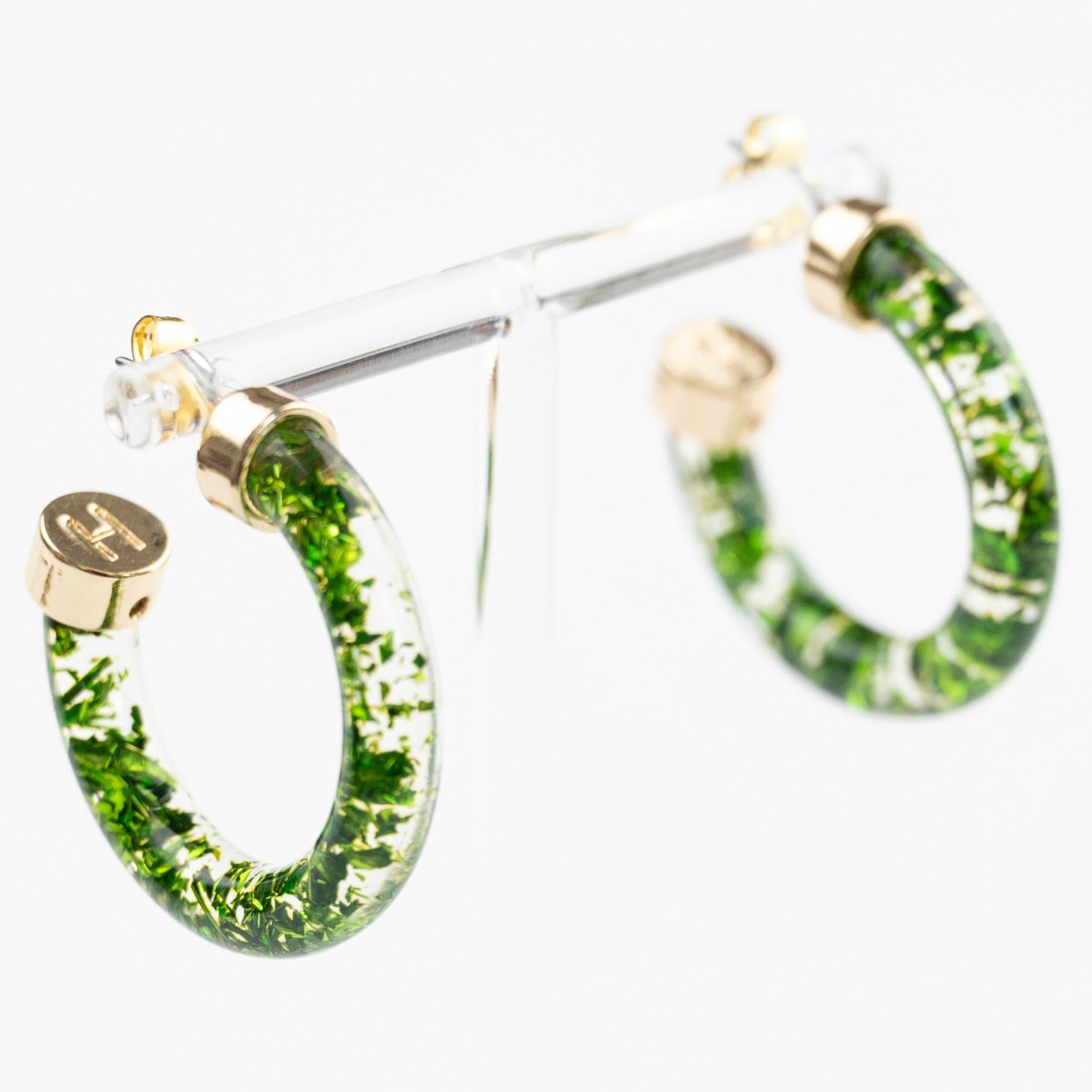 Green Foil Mini Hoop Earrings