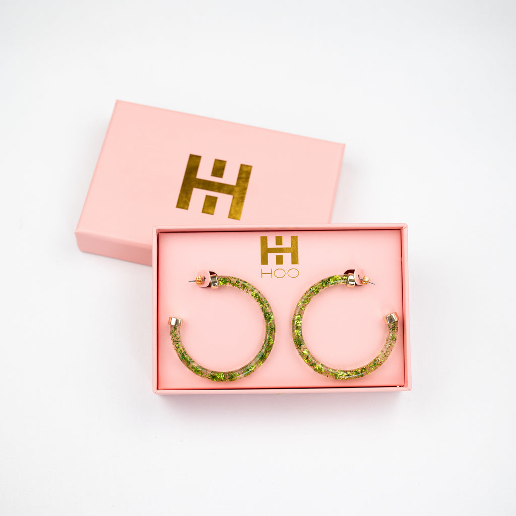 Green Foil Hoop Earrings