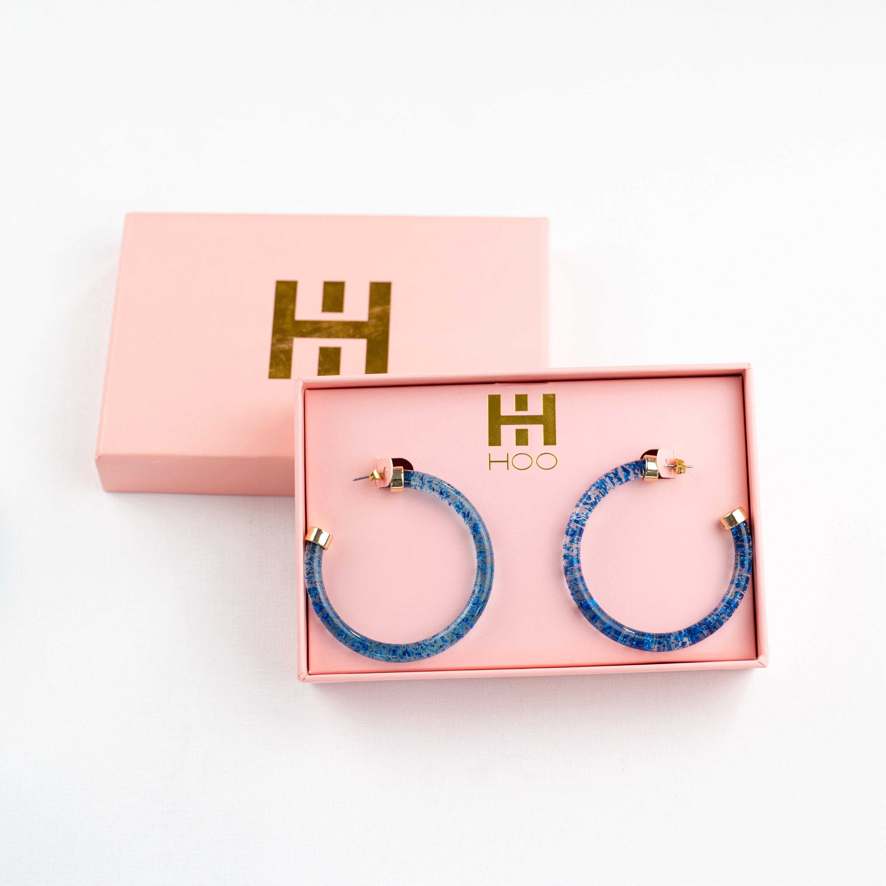 Blue Foil Hoop Earrings