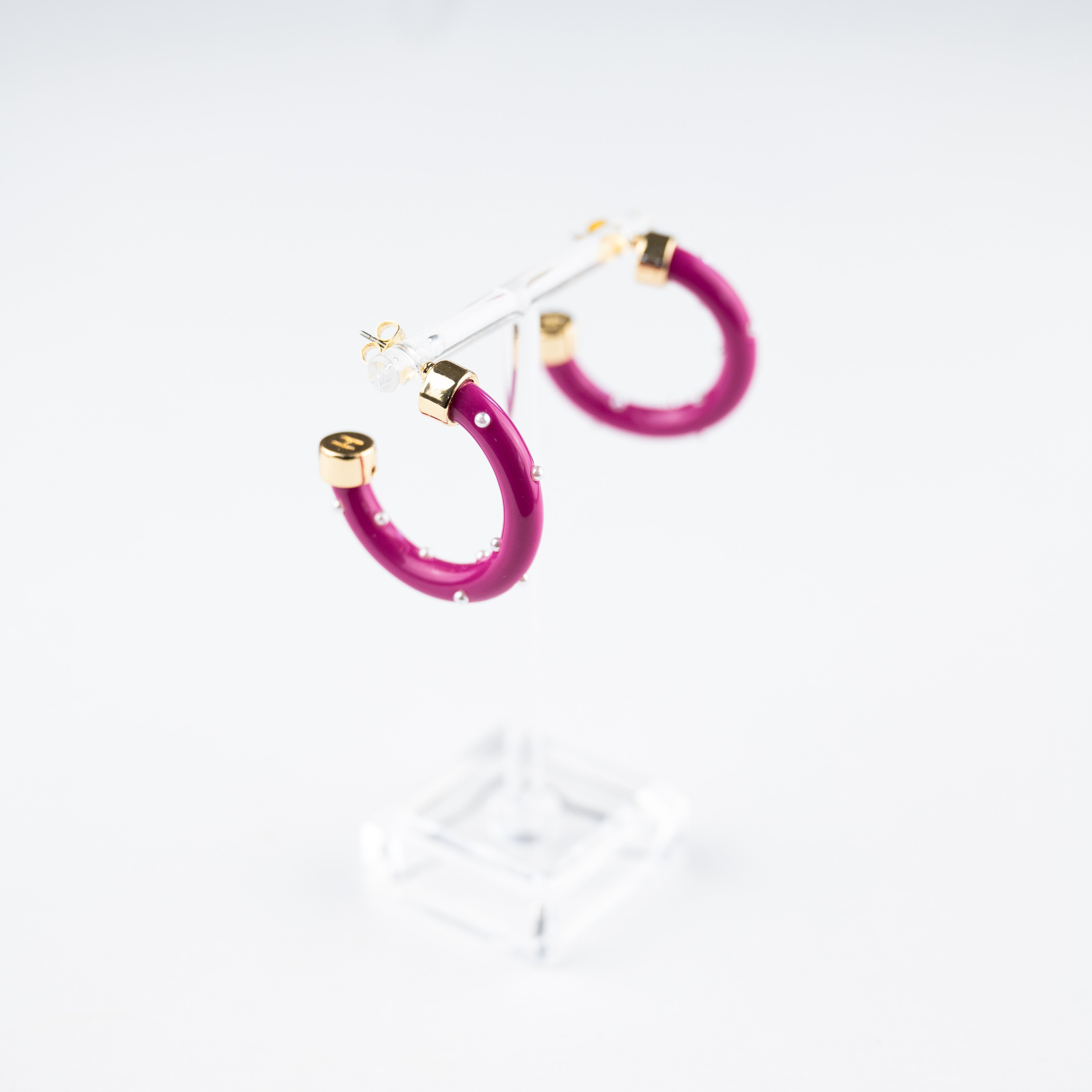 Mini  Hoops - Orchid with Pearls