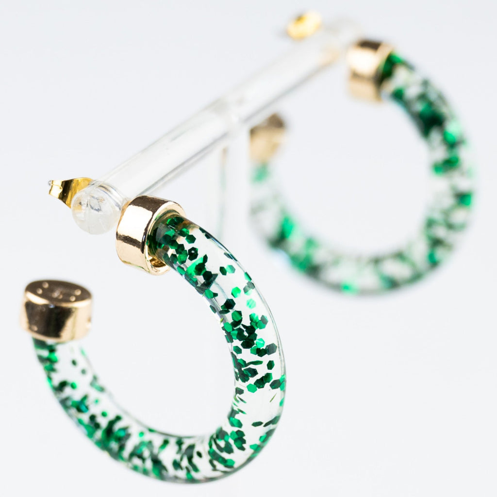 Green Glitter Mini Hoop Earrings