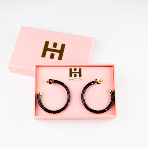 Black with Pearls Hoop Earrings
