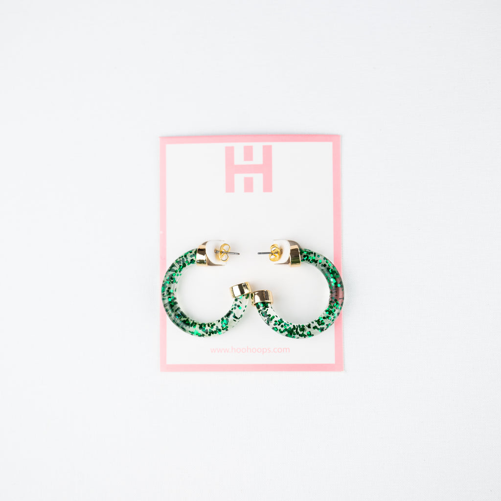 Green Glitter Mini Hoop Earrings