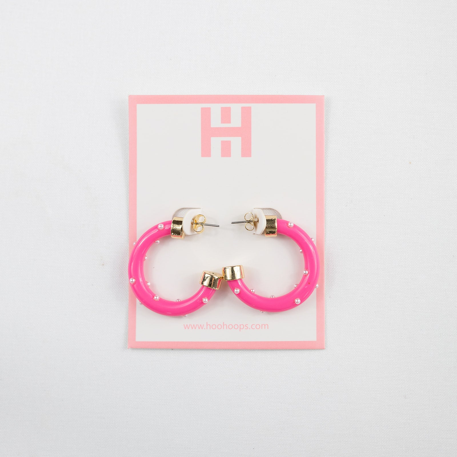Mini Hoops - Hot Pink with Pearls