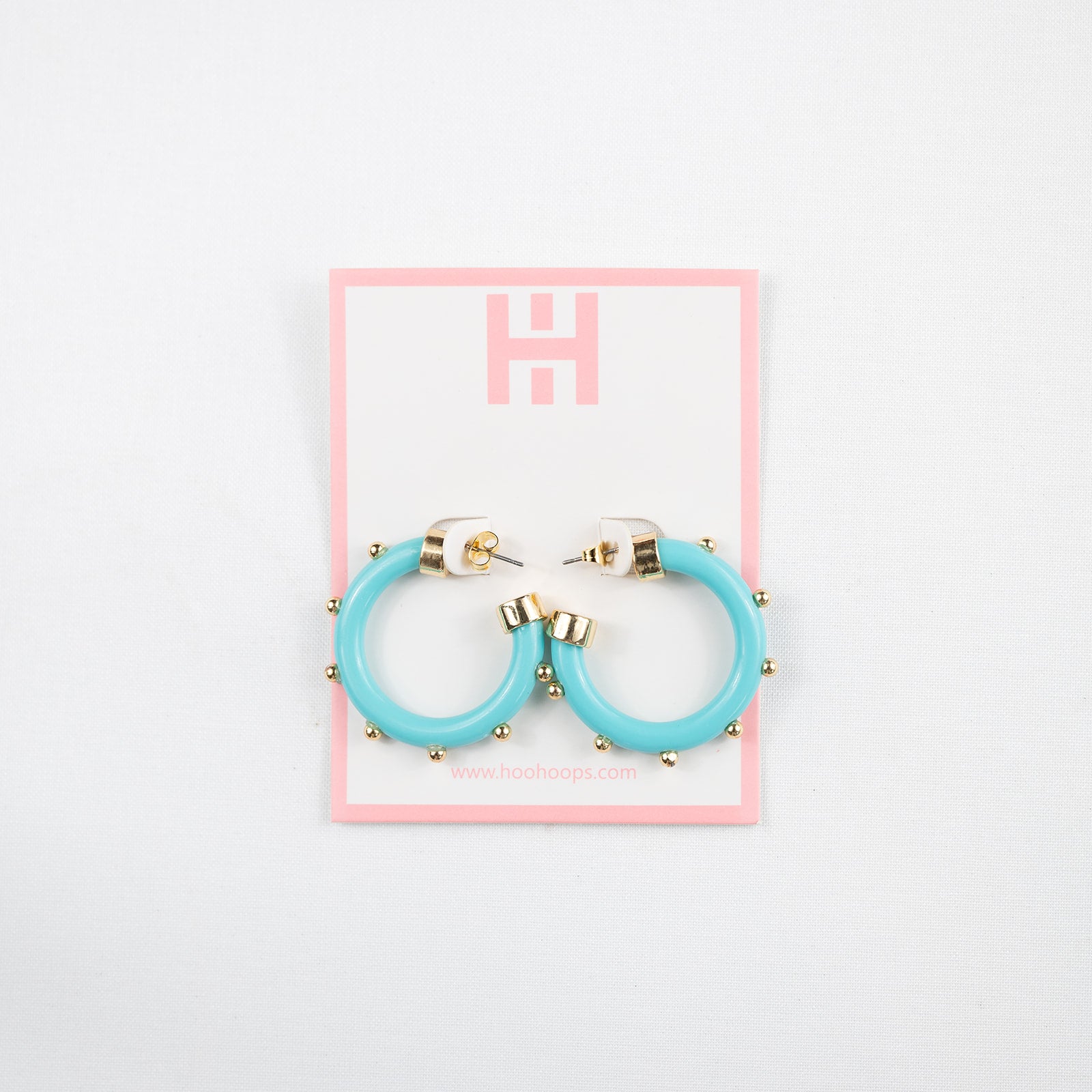Mini Hoops - Turquoise with Gold Balls