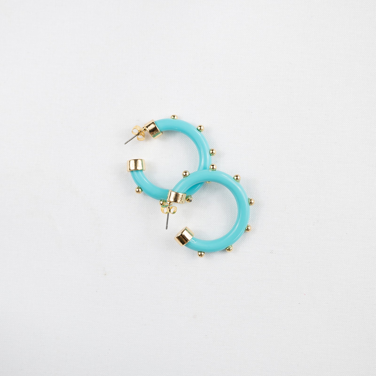Mini Hoops - Turquoise with Gold Balls