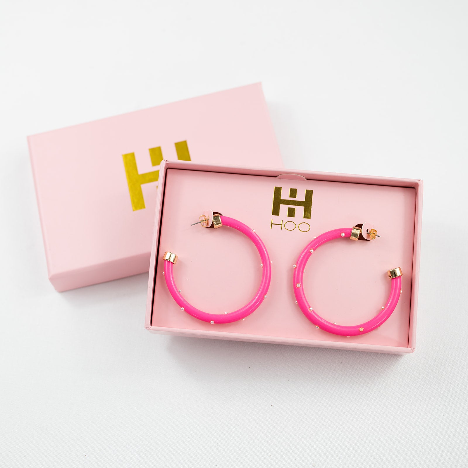 Hoops - Hot Pink with Pearls
