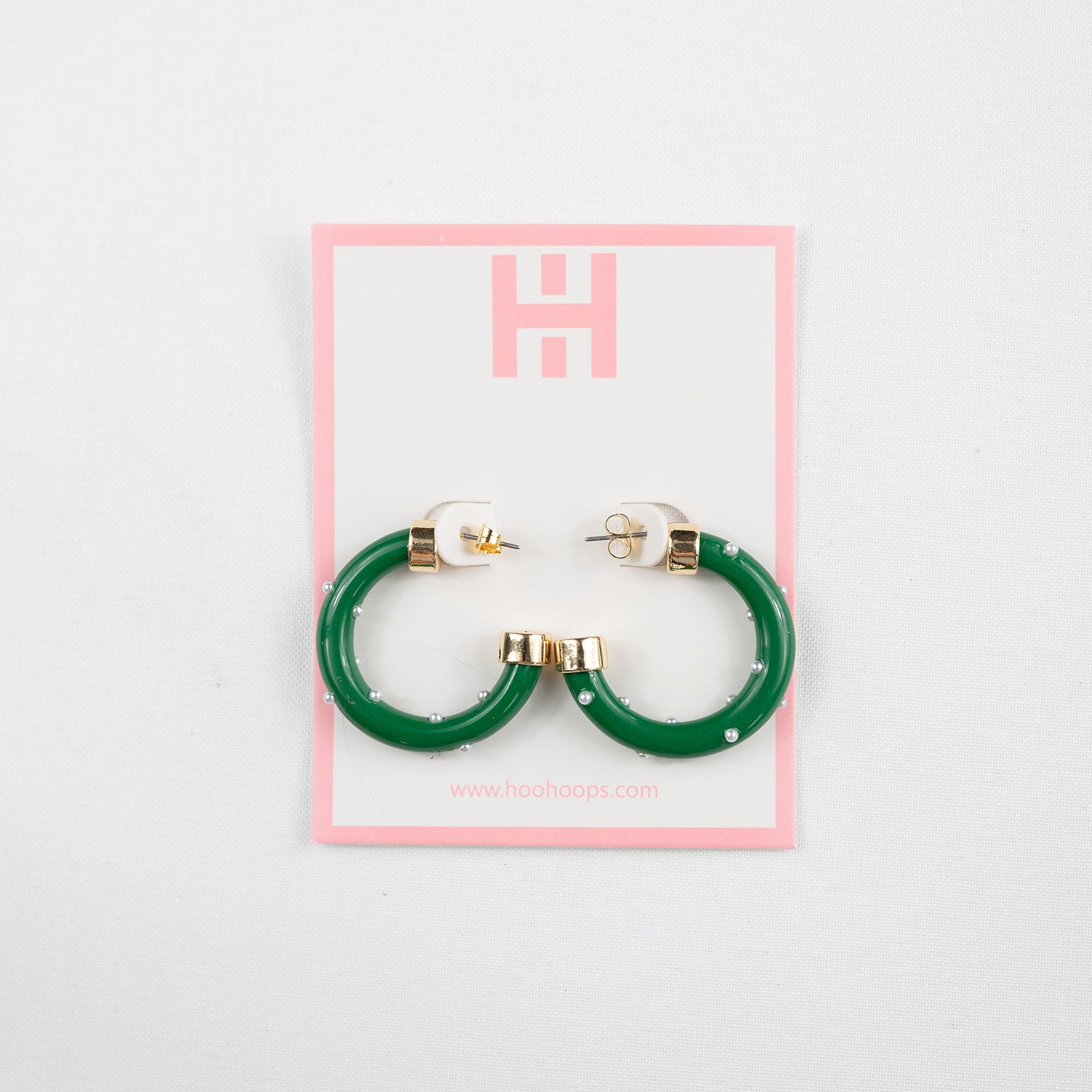 Mini  Hoops - Kelly Green with Pearls